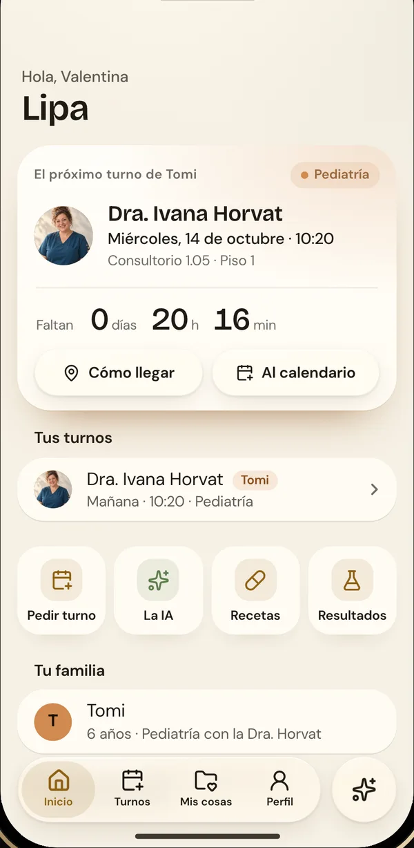 La app de los pacientes de Poliklinika Lipa en un iPhone: el próximo turno de Tomi