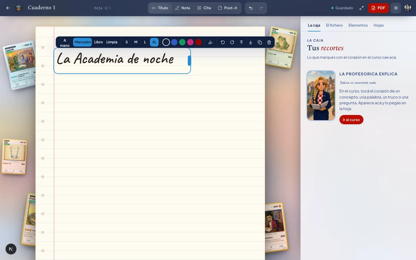 El cuaderno personal con recortes pegados en una hoja A4