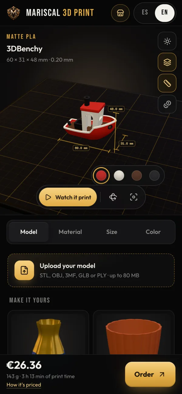 The Mariscal 3D Print studio on a phone