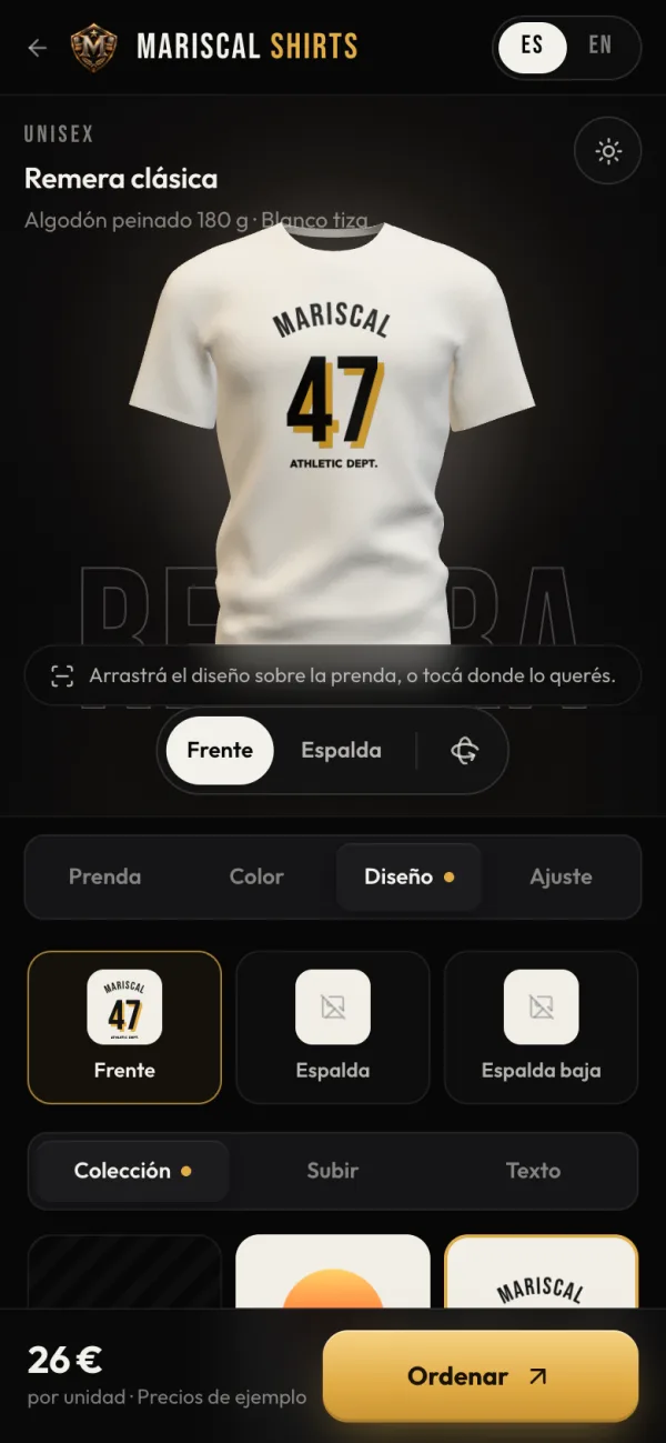 El estudio de Mariscal Shirts en un celular